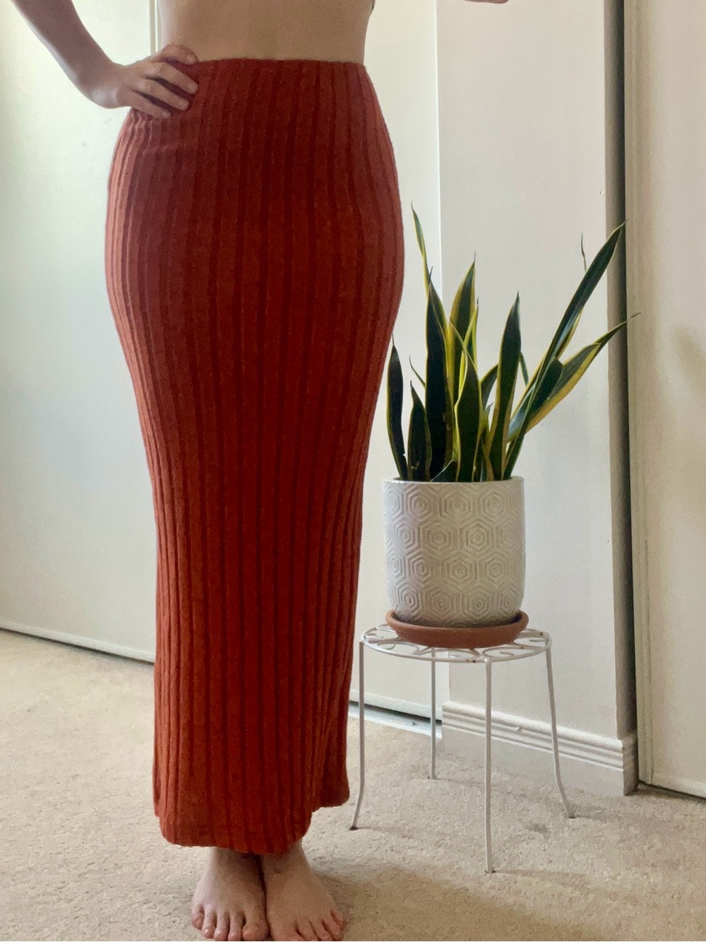 SHEIN Ribbed Maxi Skirt in Rust Orange